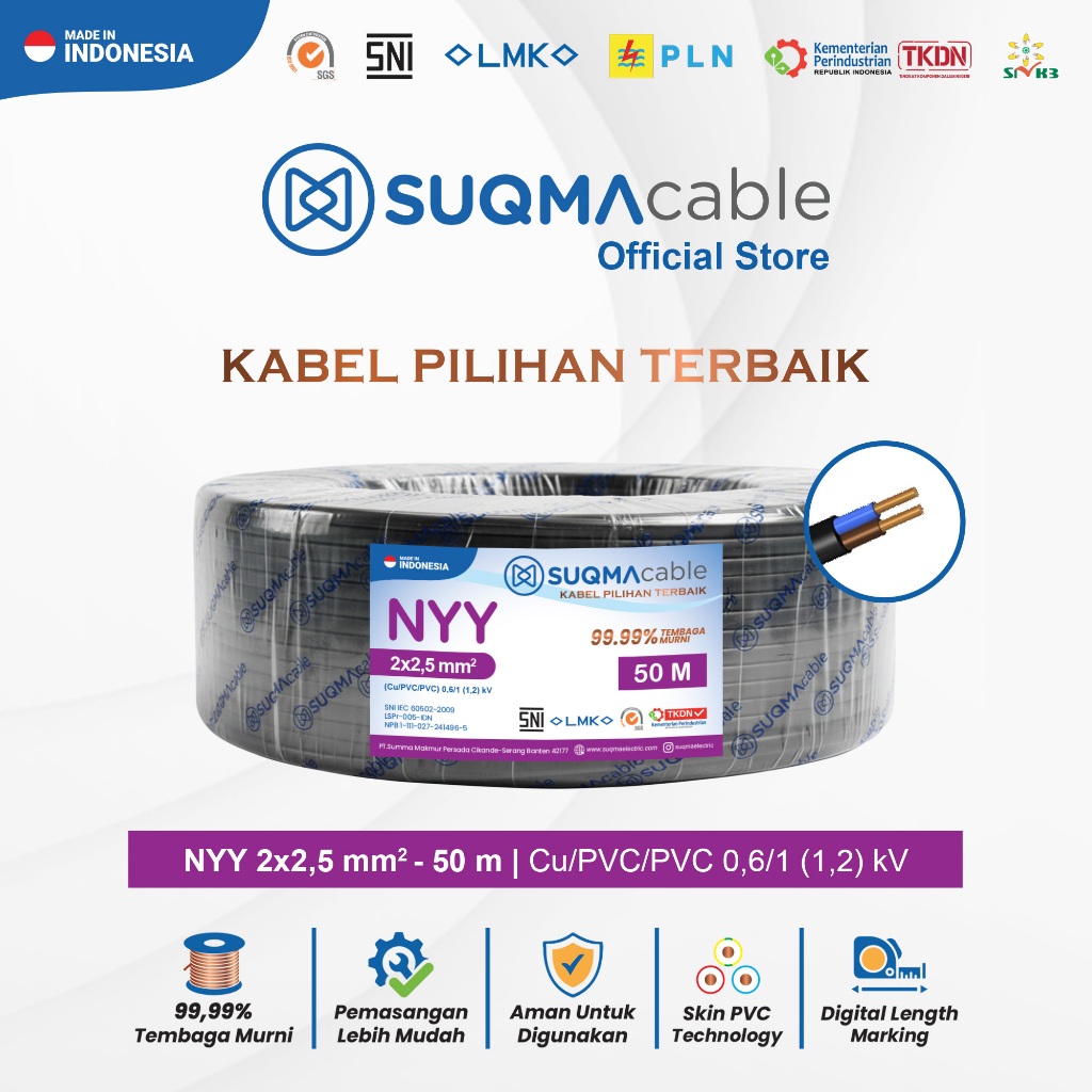 SUQMA Kabel Listrik Tembaga / NYY 2 X 2.5 / 3 X 2.5  / 4 X 2.5 mm