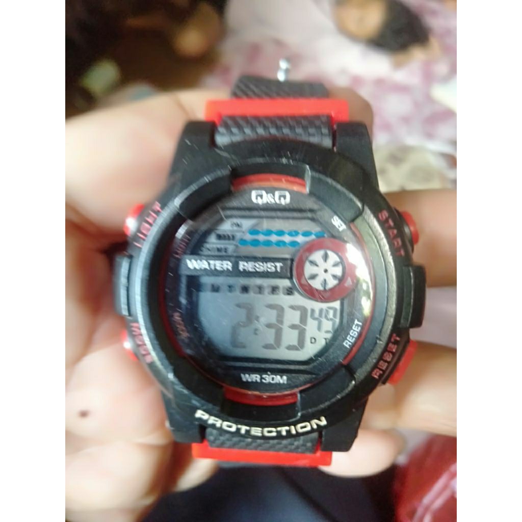 Qnq jam tangan second pria digital warna hitam merah