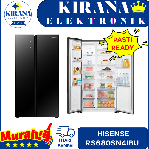 HISENSE RS680SN4IBU Kulkas Side by Side 519L Inverter No Frost Multi Air Flow Hemat Listrik Hitam