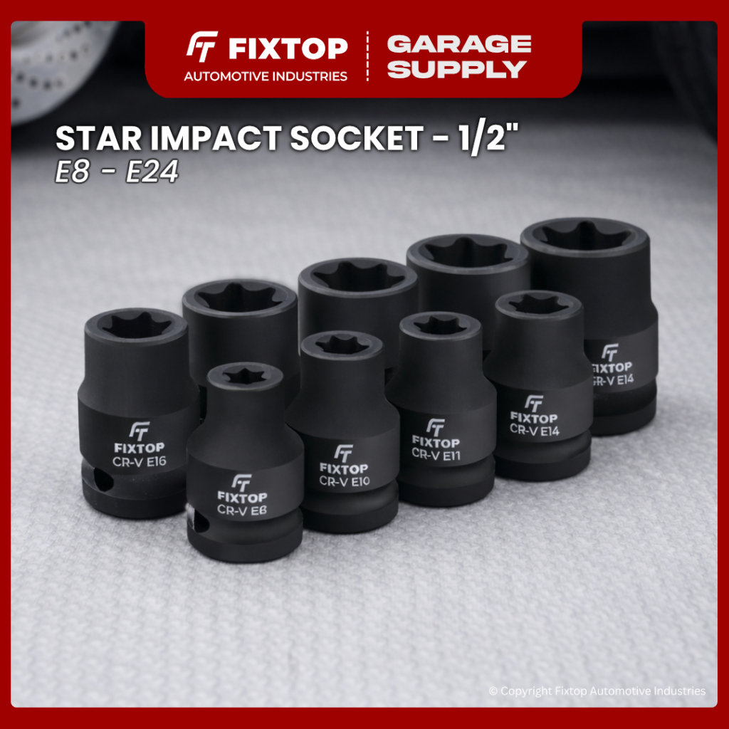 Impact Star Socket FIXTOP 1/2 Inch Ukuran (E8, E10, E11, E12, E14, E16, E18, E20, E22, E24) - Mata S