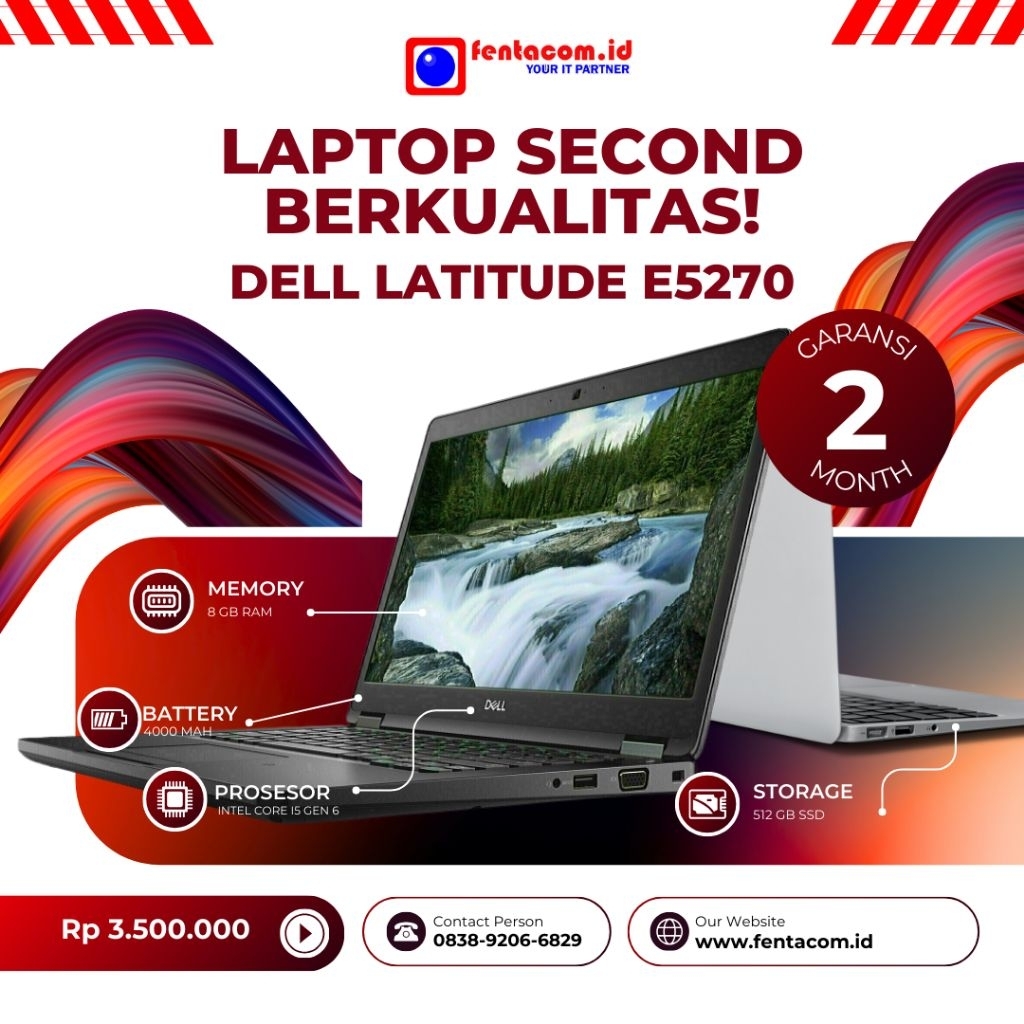 Laptop Yang cocok untuk mahasiswa, pelajar,dell lattitude e5270 dilengkapi dengan ​Prosesor: Intel C