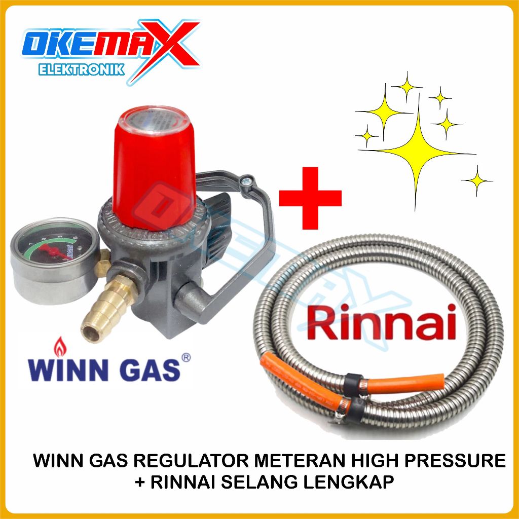 Paket Regulator Meteran Kompor Gas Tekanan tinggi WINN GAS DESTEC QUANTUM  dan Selang FLEXSIBEL Anti