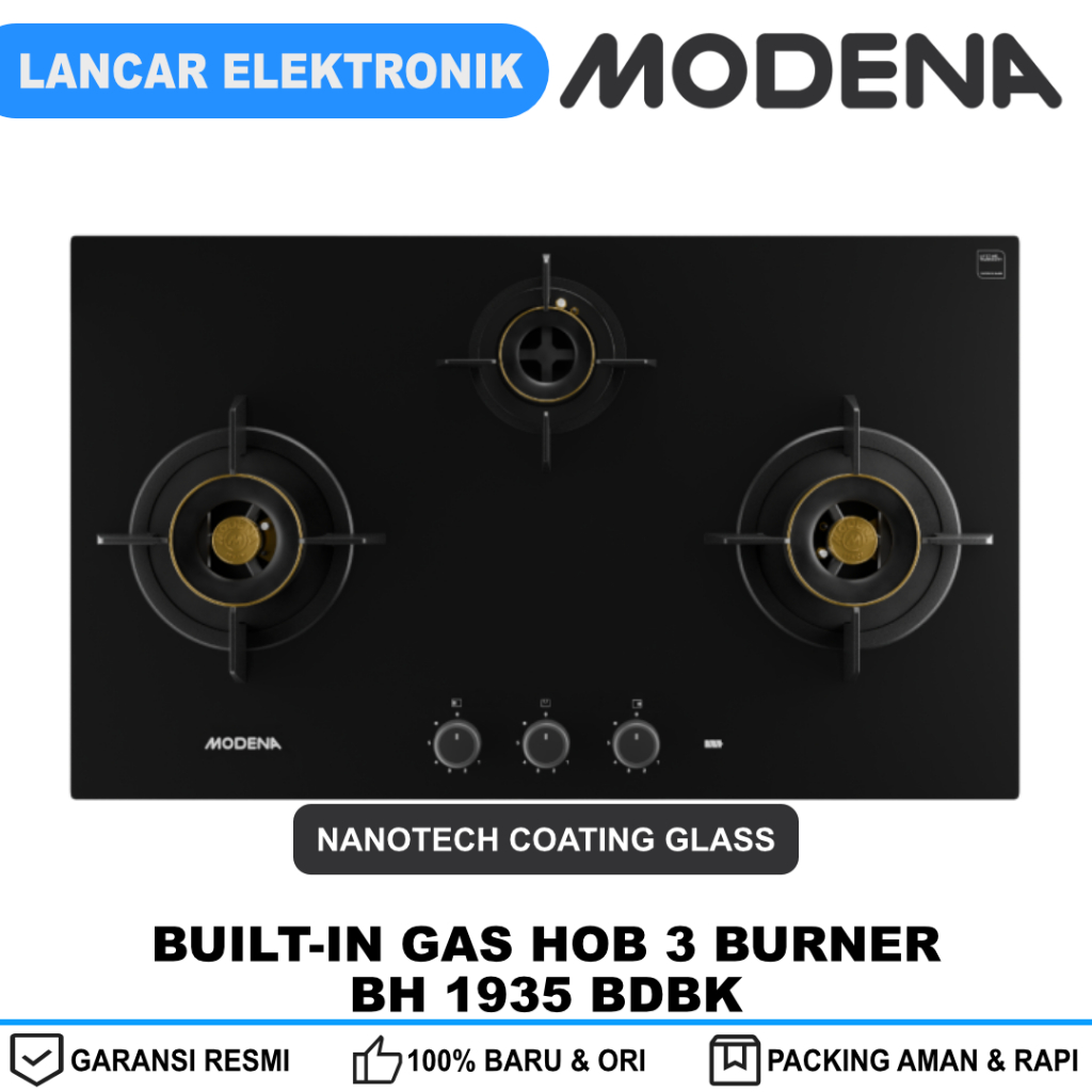 Modena Kompor Tanam 3 Tungku Gas BH-1935BDBK - Built-In 3 Burner Gas