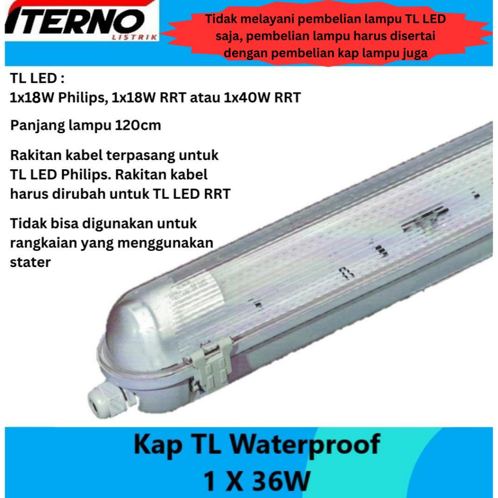 Kap Lampu Waterproof 1x36 1x36W TL LED 1x18W IP65