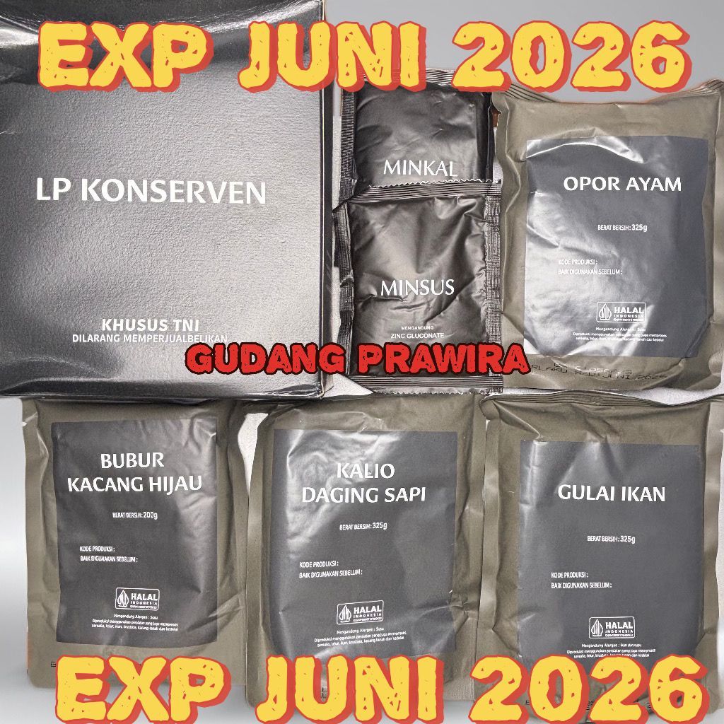 Ransum konserven Expired 30 JUNI 2026 lauk pauk asli jatah TNI T2RP T2SP MTP FT LAUK PAUK LENGKAP AS