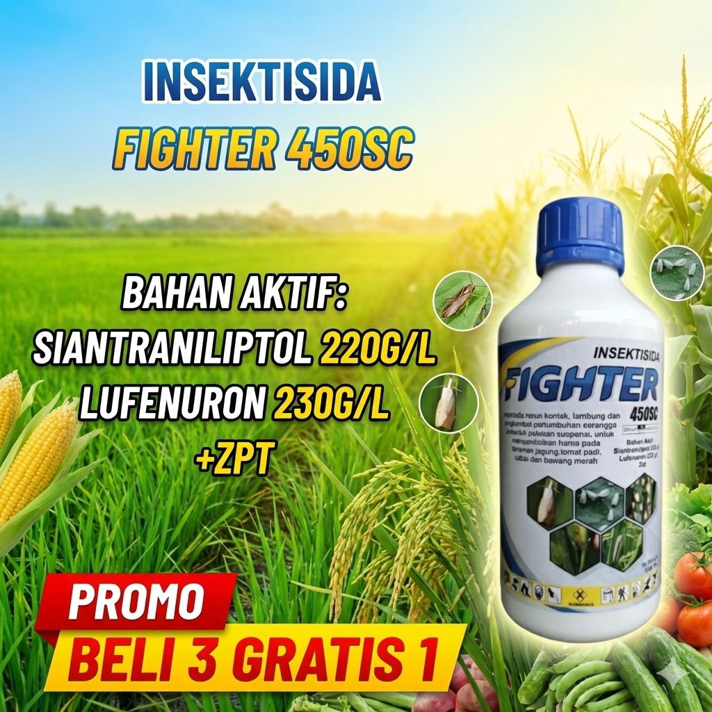 Insektisida Fighter 450SC dengan Bahan Aktif Siantraniliptol 220g/L dan Lufenuron 230g/L Promo Beli 