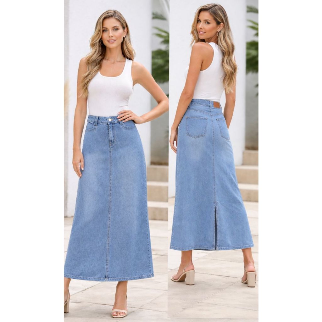 Emba Ladies - Evelyn Rok Jeans Panjang Wanita Warna Light Stone