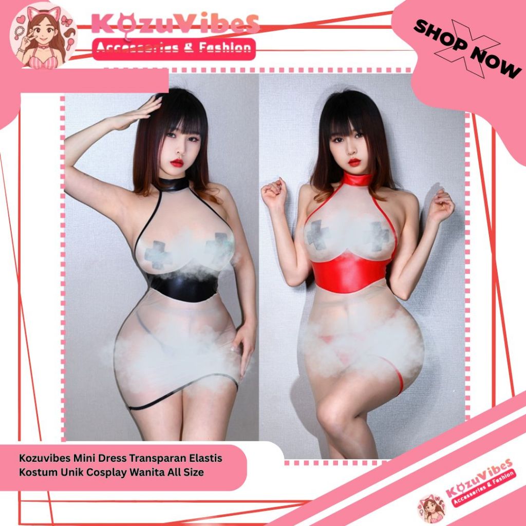 KozuVibes Mini Dress Transparan Elastis Kostum Unik Cosplay Wanita All Size