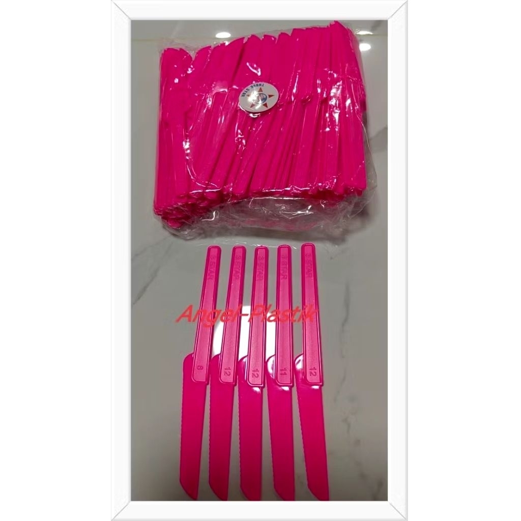 PISAU PLASTIK KUE BROWNIES KECIL PISAU ROTI CAKE PISAU PIZZA ISI 100 Warna Pink