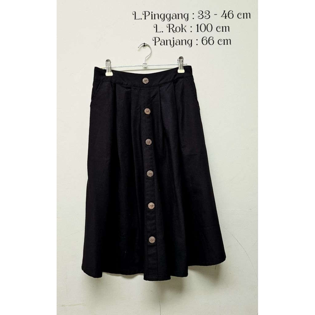 PRELOVED ROK LINEN MIDI ROK HITAM ROK WANITA
