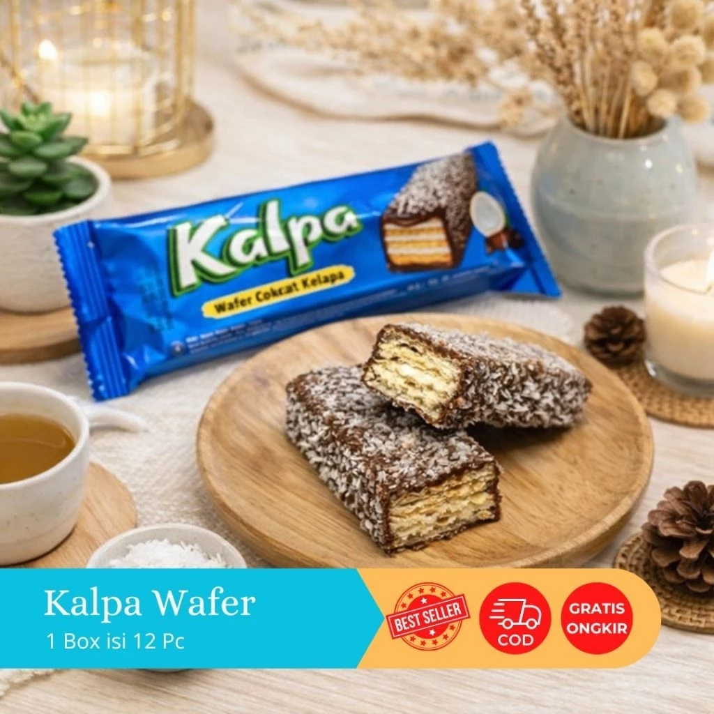 KALPA WAFER COKELAT KELAPA 1 Box 12 pcs \ Biskuit Wafer Kalpa Mayora - Coklat Kelapa 24 gram