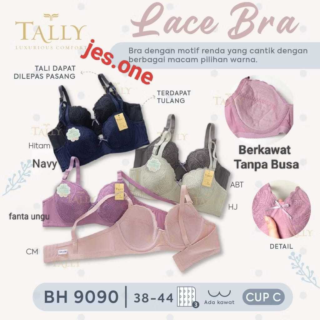 TALLY 9090 dan 37651 BH Bra Brokat Berkawat Tanpa Busa Cup C  Kait 3 sz 36 - 44
