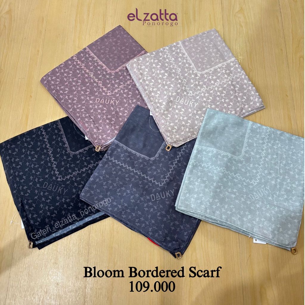 DAUKY HIJAB MOTIF BLOOM BORDERED SCARF | FANCY MONOGRAM SCARF | LINE WORK SCARF | RAIN DROP SCARF JI