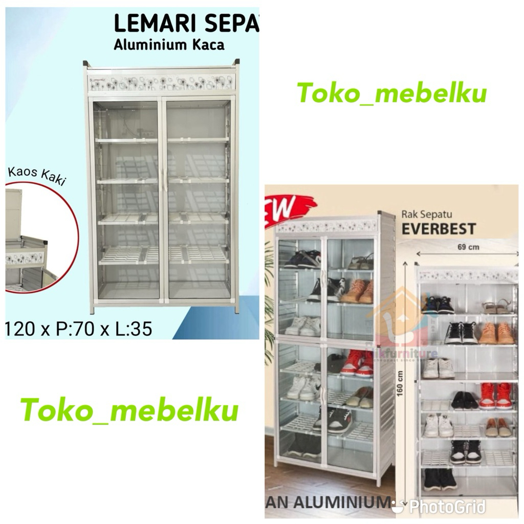 Lemari Rak Sepatu Aluminium Kaca