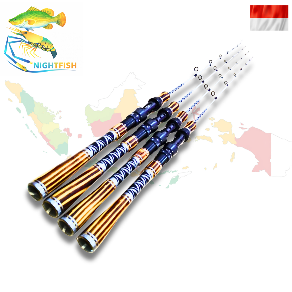 joran pancing udang / ikan dengan gagang kayu jati belanda salai