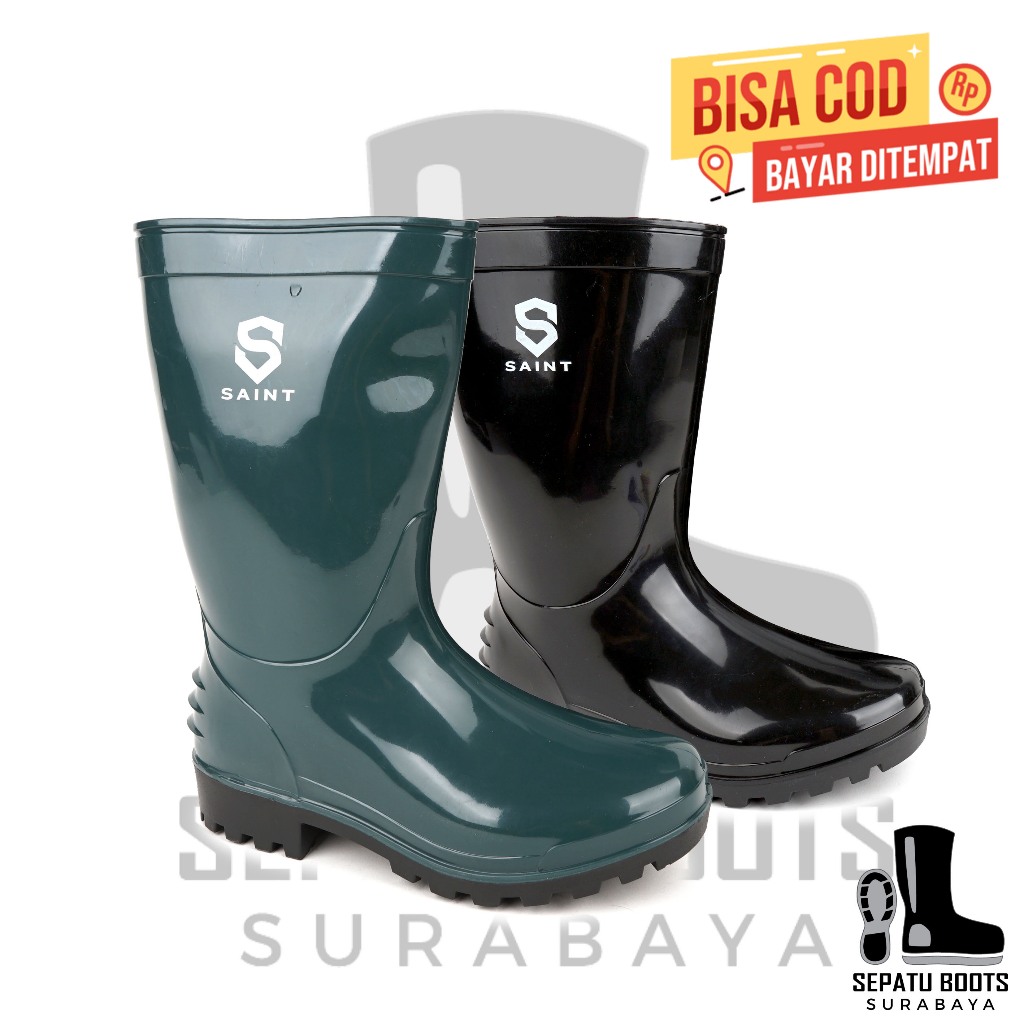 Sepatu Boot Pendek SAINT ASCO Hitam Hijau Boots Karet Lentur Anti slip & air