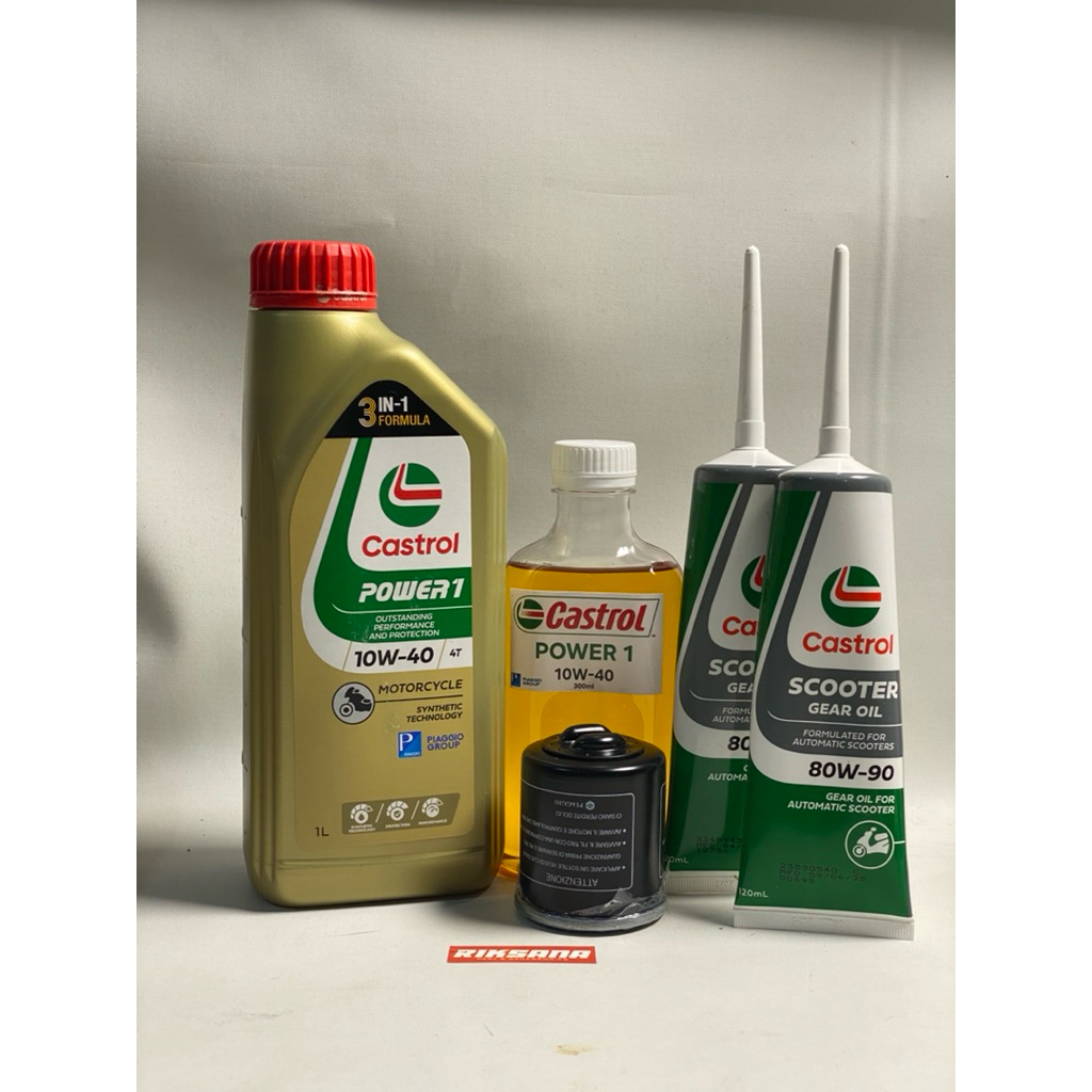 Paket OLI Mesin Vespa Matic 3v Iget (Oli 1,3 L, Oli Gardan 2, Filter Oli Original ) untuk Sprint Pri