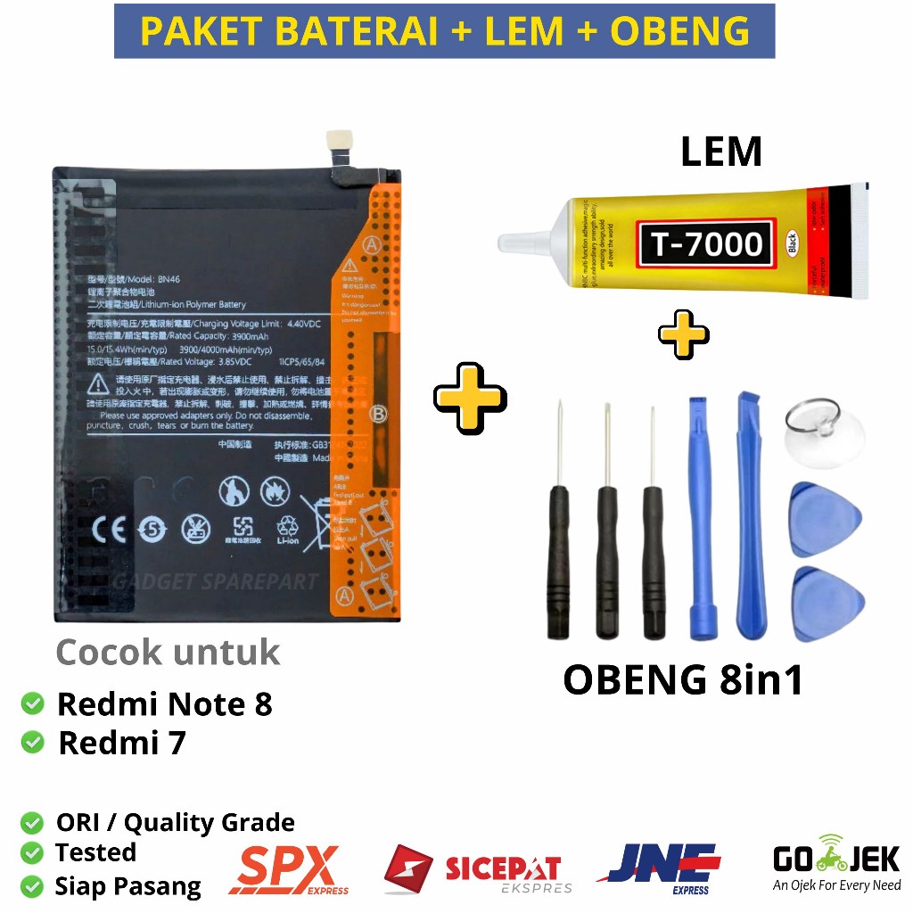 PAKET HEMAT | BATERAI XIAOMI REDMI 7 / BATERAI REDMI NOTE 8 BN46 + LEM + OBNEG ORIGINAL