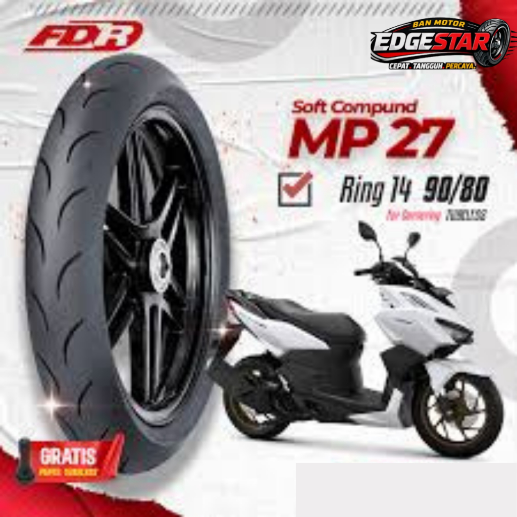 BAN FDR RING 14 90/80 SPORT MP 27  SATUAN/SEPASANG BAN TUBELES MOTOR MATIC