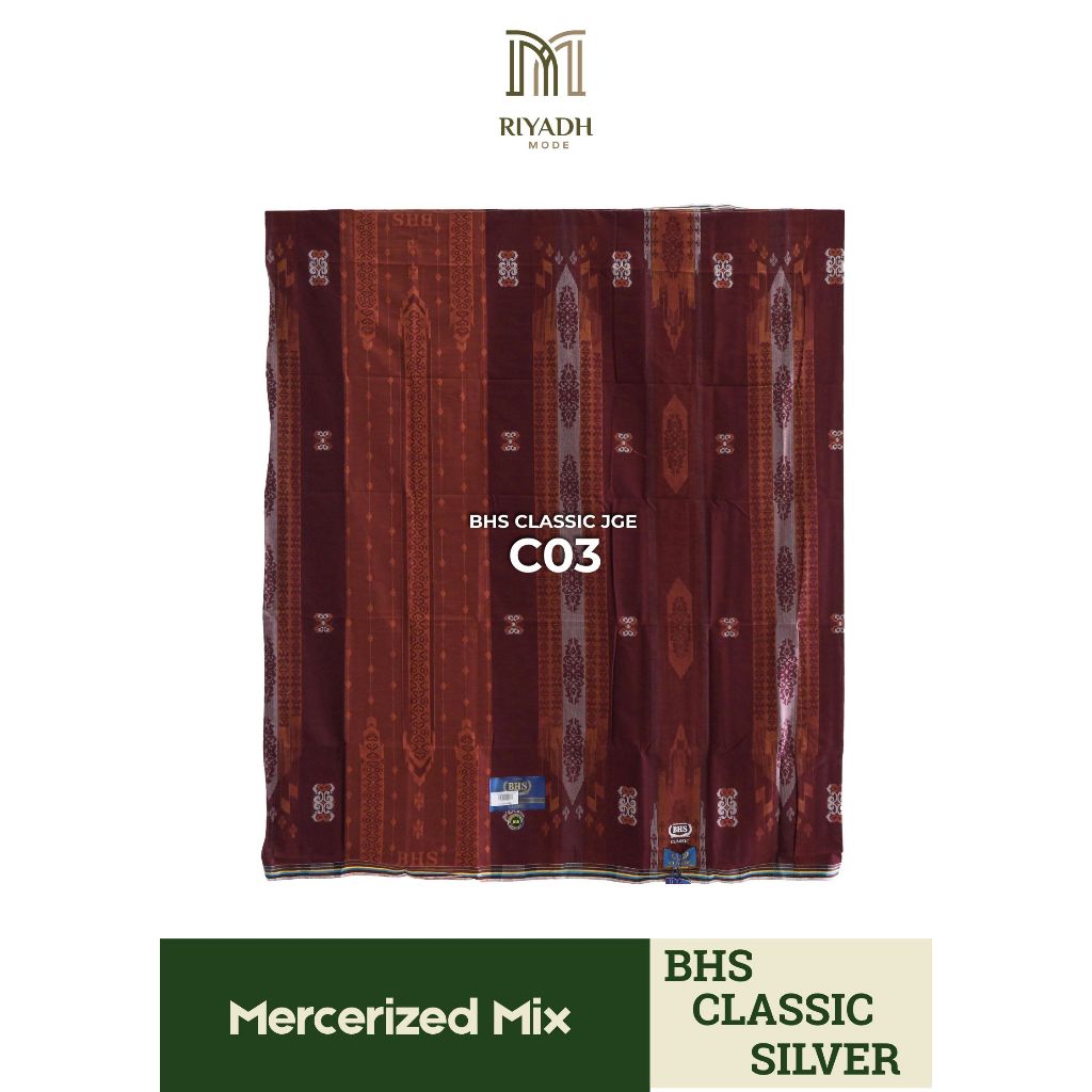 Sarung Original BHS Classic Silver Motif Jacquard Bahan Mercerized Mix