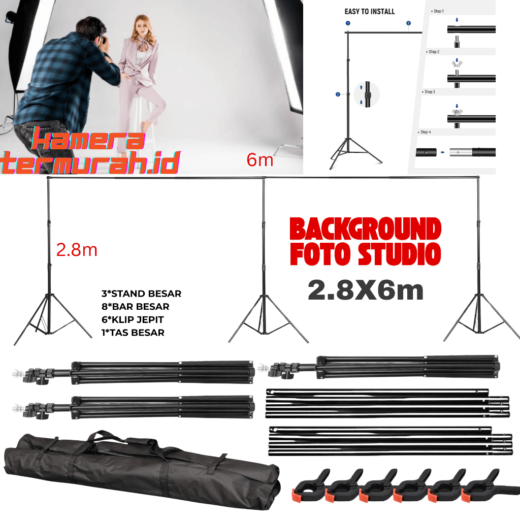 Taffstudio Tiang Backdrop 6M Studio Photo Foto untuk Green Screen Tiang Stand Background