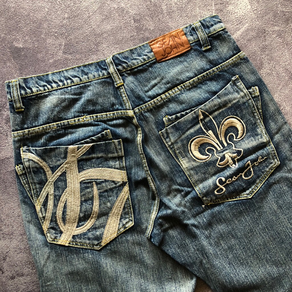 Denim Pants SEAN JOHN Scnnd Size 37 ,Baggy Jeans Hiphop y2k,Celana Jeans Big logo full bordir Denim