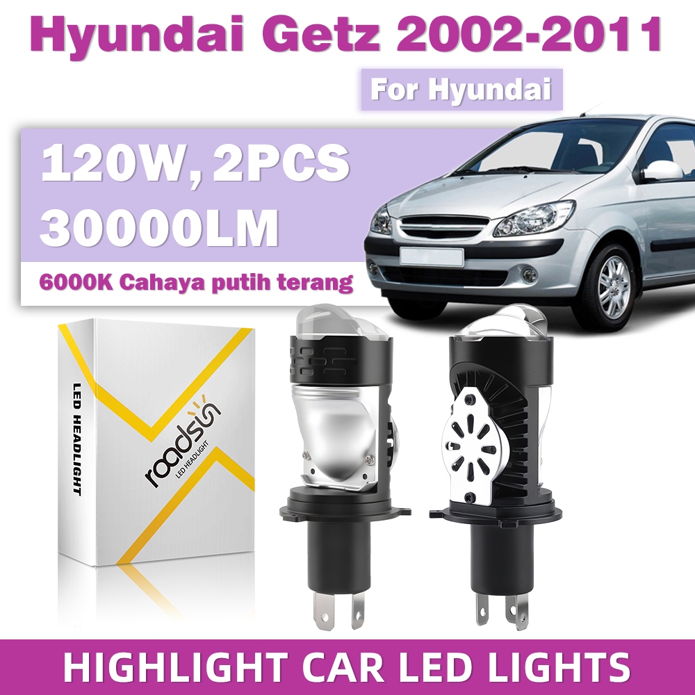 Lampu depan lensa LED H4 kelas atas terbaru dari ROADSUN, [cocok untuk Hyundai Getz 2002-2011]