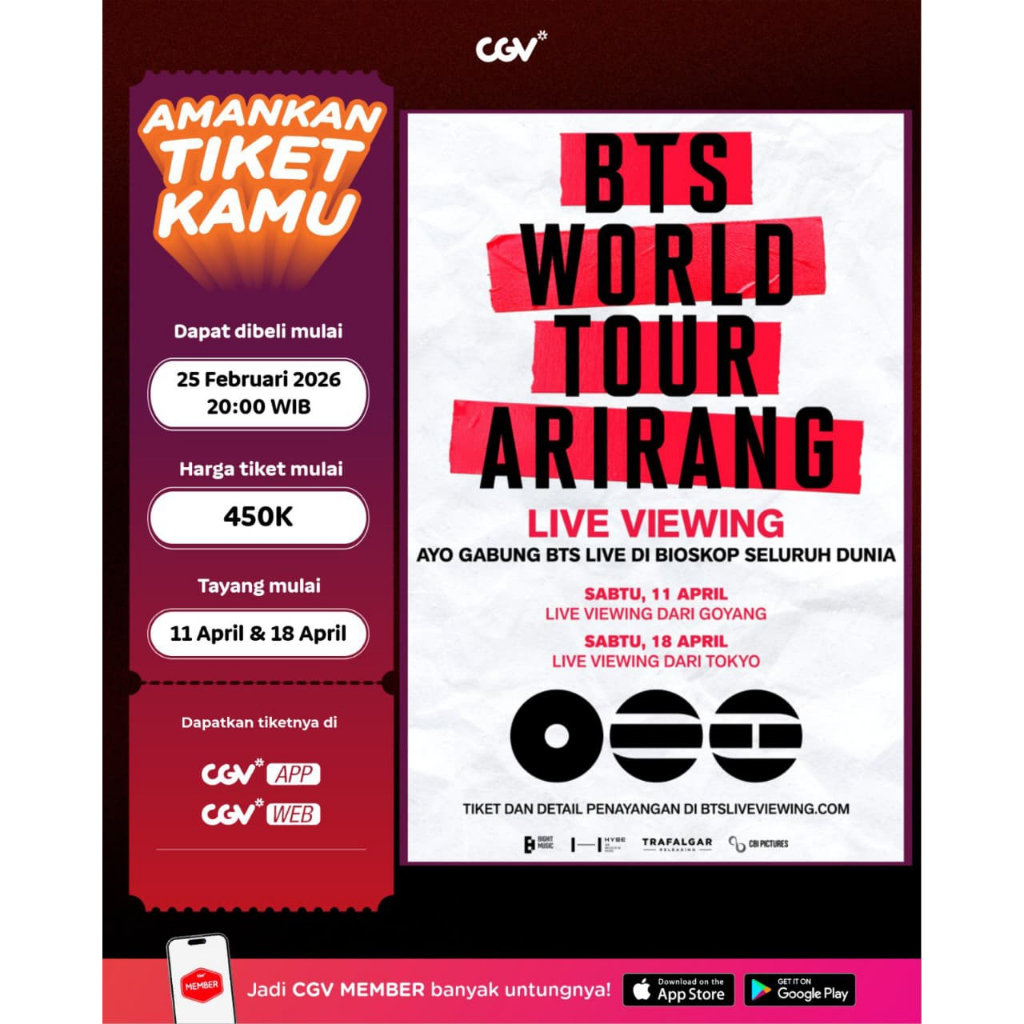 (Jastip/Jasa CO) Tiket CGV BTS WORLD TOUR "ARIRANG" IN CINEMA