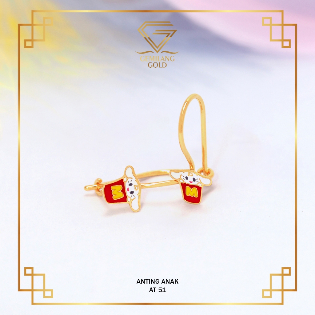 Anting Emas Anak Baby New Born Kawatan Cinamorol Kadar 6K Gemilang Gold ID (AT 51)