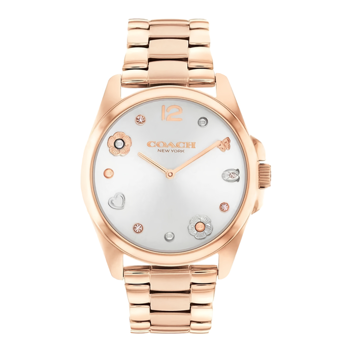 Coach Greyson Ladies White Dial Rose Gold Stainless Steel Strap - 14504023