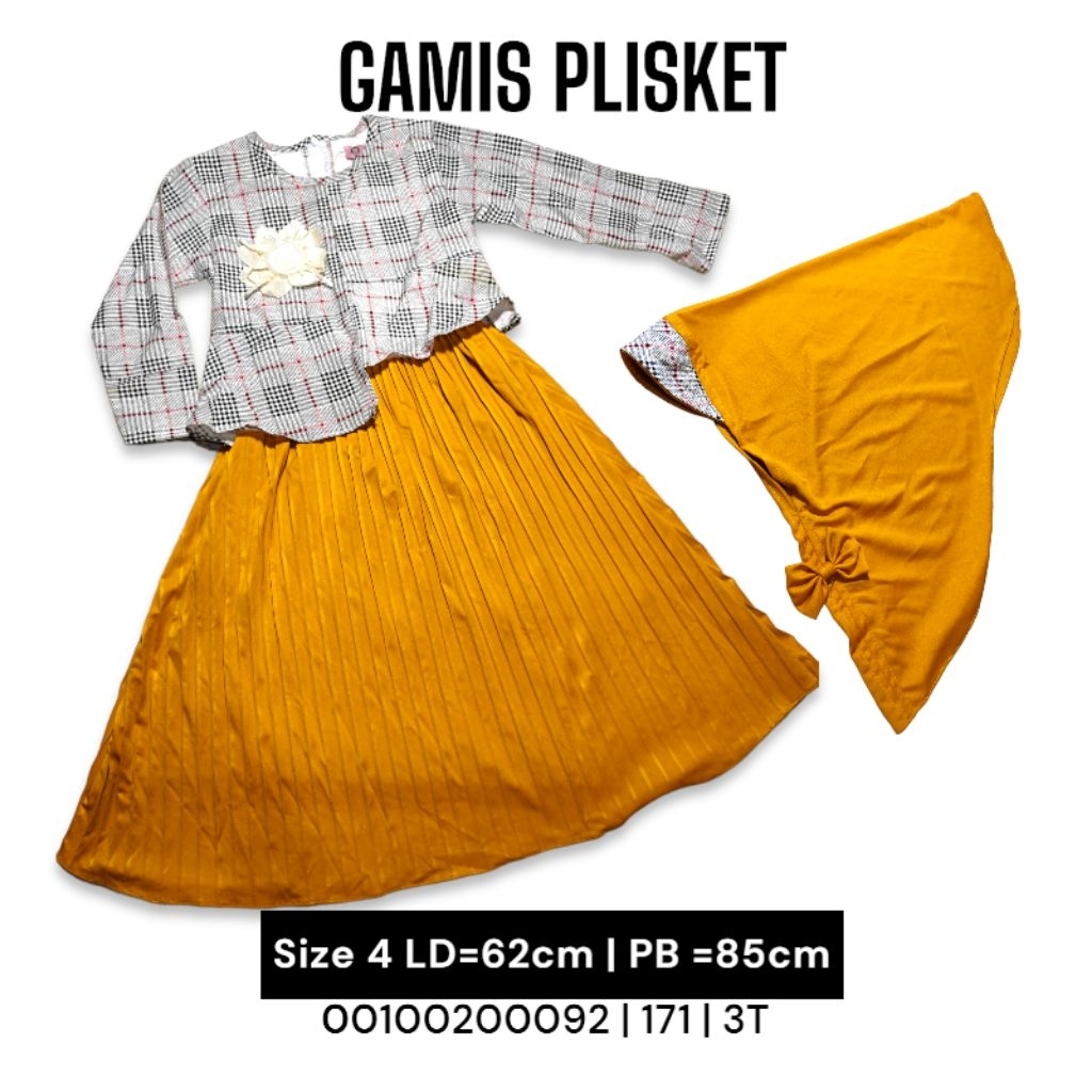 Gamis Plisket Anak Set Hijab - Motif Tartan Kombinasi Cantik