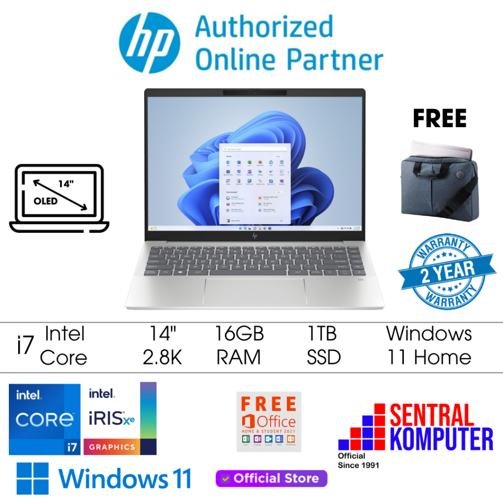 HP Pavilion Plus Laptop 14 Evo Intel i7 1355U 16GB 1TB SSD 14" 120HZ OHS W11