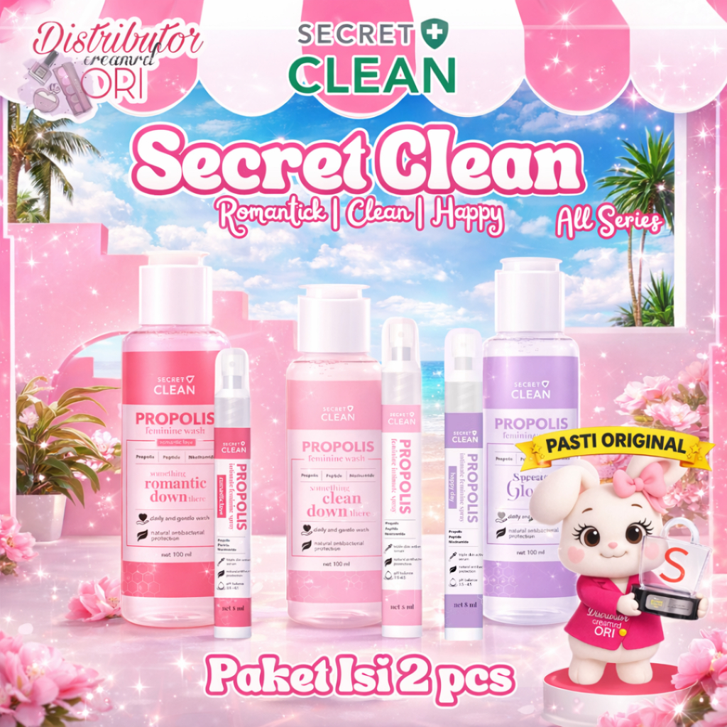 SECRET CLEAN Propolis Feminine Wash 1 Pcs + Intimate Spray 1 Pcs | Paket 2 Pcs | Set