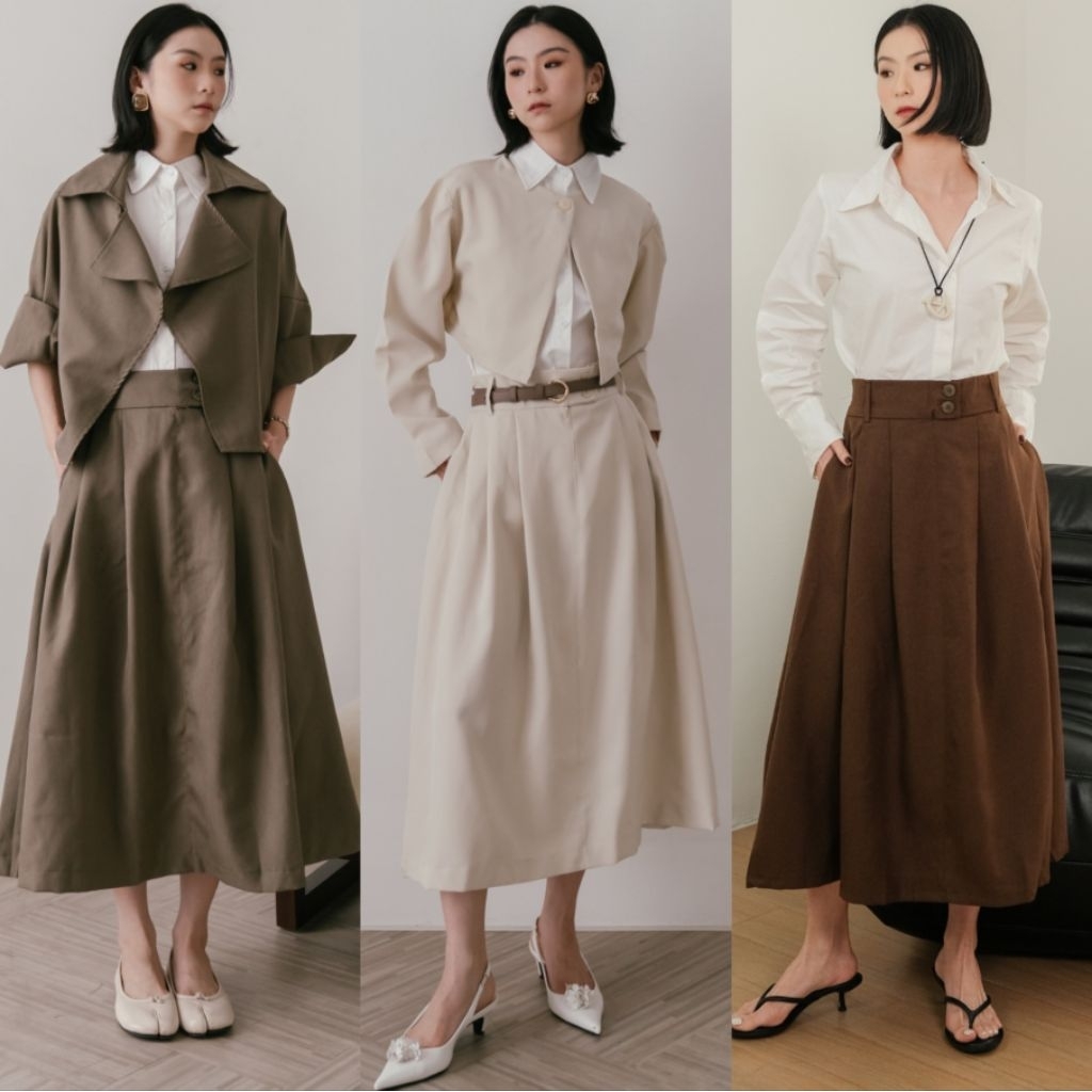 ‼️ NEW - REAL PIC - PREMIUM LOKAL ‼️ ROSSA VINTAGE BUTTON FLARE SEMIWOOL MIDI SKIRT