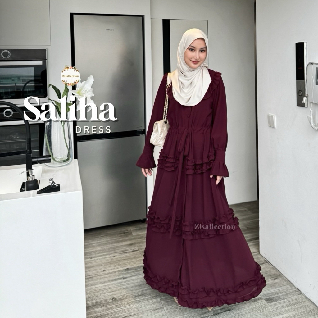 Zisallection Saliha Dress Maroon (Preloved)