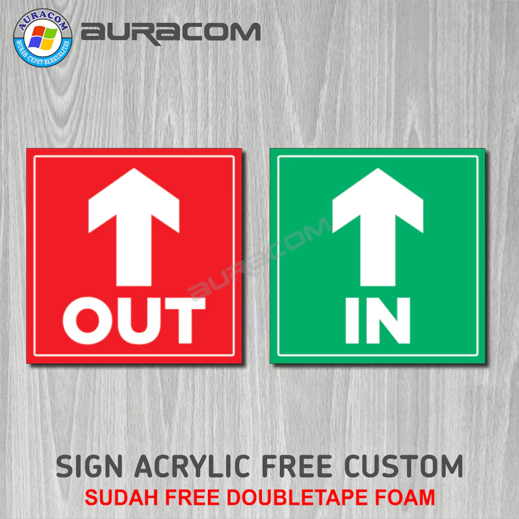Sign Akrilik In Out Label Acrylic Sign Board Penunjuk Arah Masuk Keluar - B201