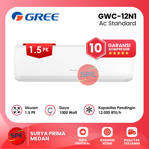 AC STANDARD DELUXE GREE 1.5 PK GWC-12N1 (GARANSI RESMI MEDAN)