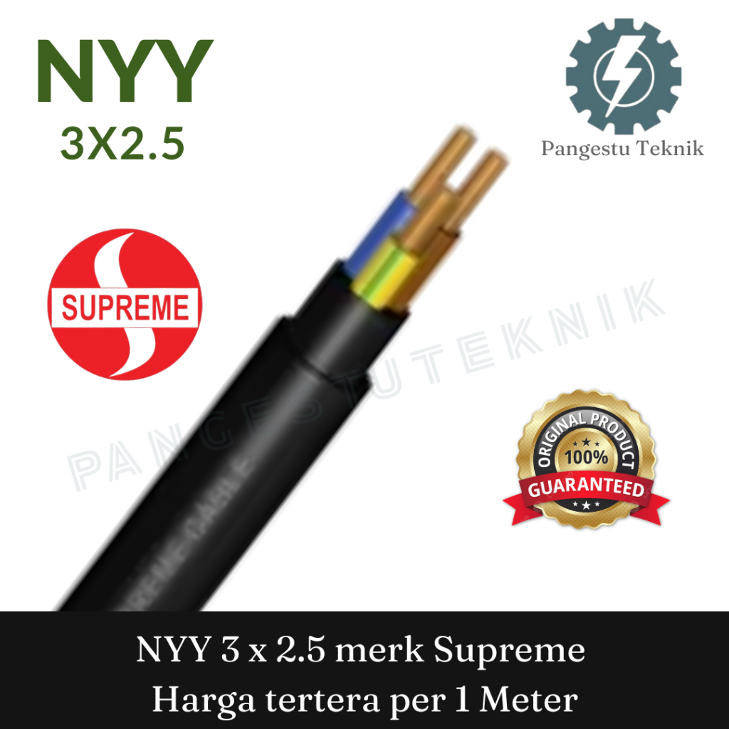 (Per Meter) Kabel NYY 3 x 2.5 mm SUPREME Hitam - Tufur Outdoor Kawat Tembaga Tunggal PVC Hitam Listr
