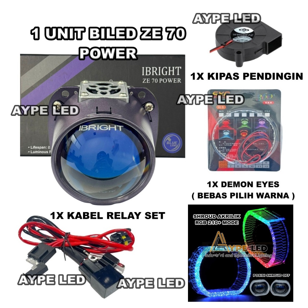 Biled Projector ZE 70 Power IBRIGHT Blue Lens Biled 2,5 inch 63 Watt Kipas Pendingin