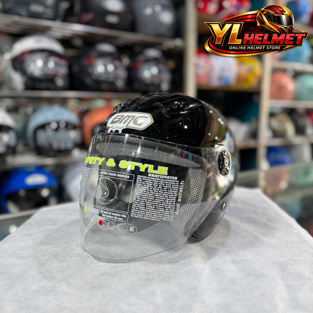 Helm BMC Milan Solid - Black /Hitam Glossy All Size Single Visor / Helm BMC Milan Polos All Size Sat