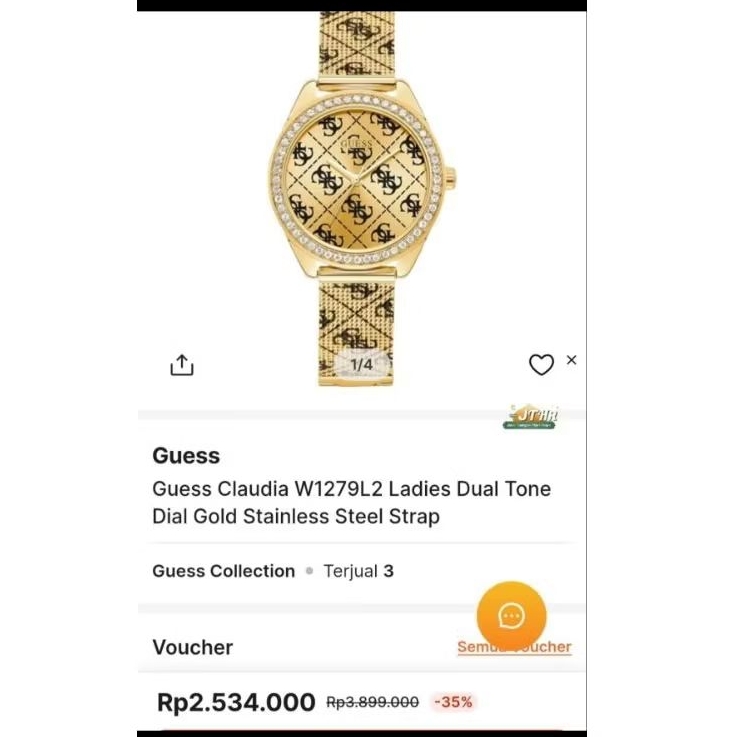 Jam Tangan Wanita GUESS Claudia W1279L2 Ladies Dual Tone Dial Gold Stainless Steel Strap ASLI ORIGIN