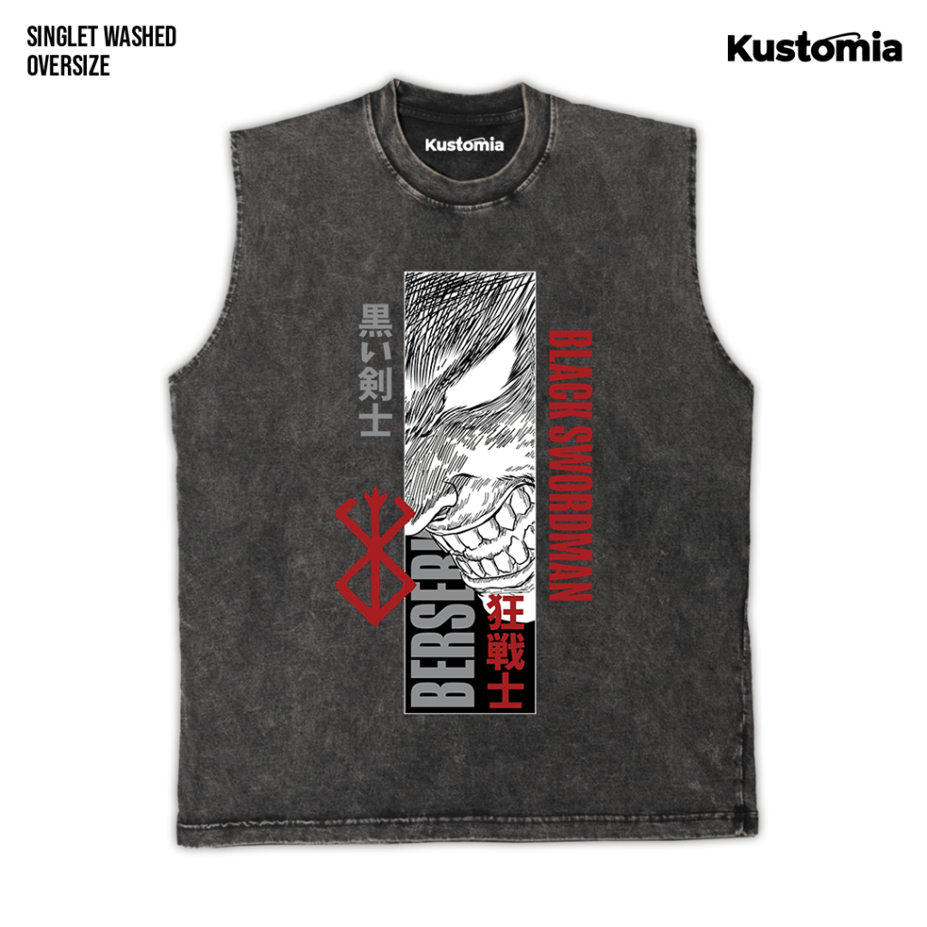 KUSTOMIA Singlet BERSERK Sleeveless Oversize Slimfit Washed Shirt | BERSERK-3