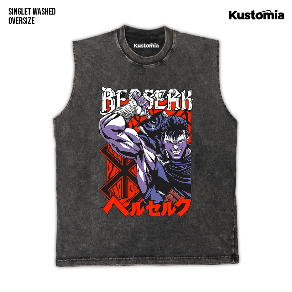 KUSTOMIA Singlet BERSERK Sleeveless Oversize Slimfit Washed Shirt | BERSERK-6
