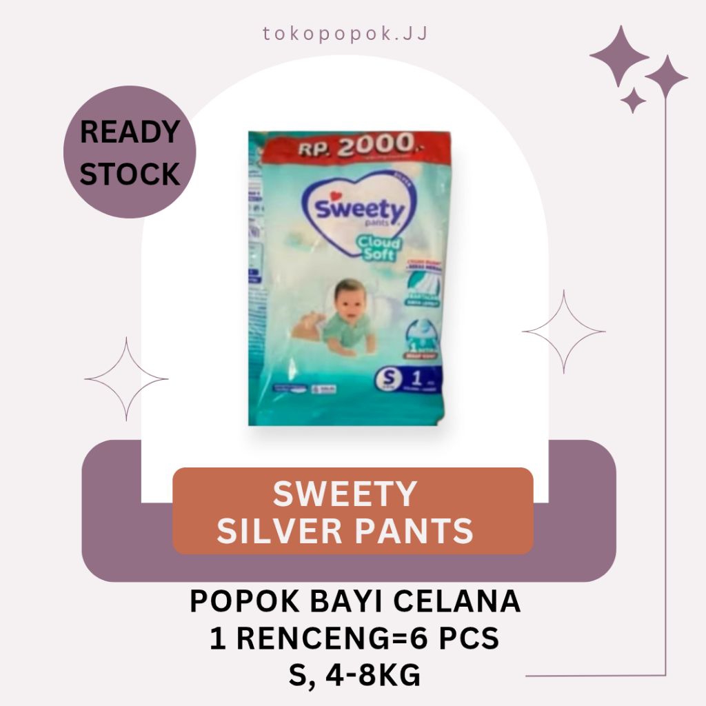 Sweety Silver Pants renceng, Popok Sweety, Popok Bayi Celana, S, M, L, XL, XXL, murah.