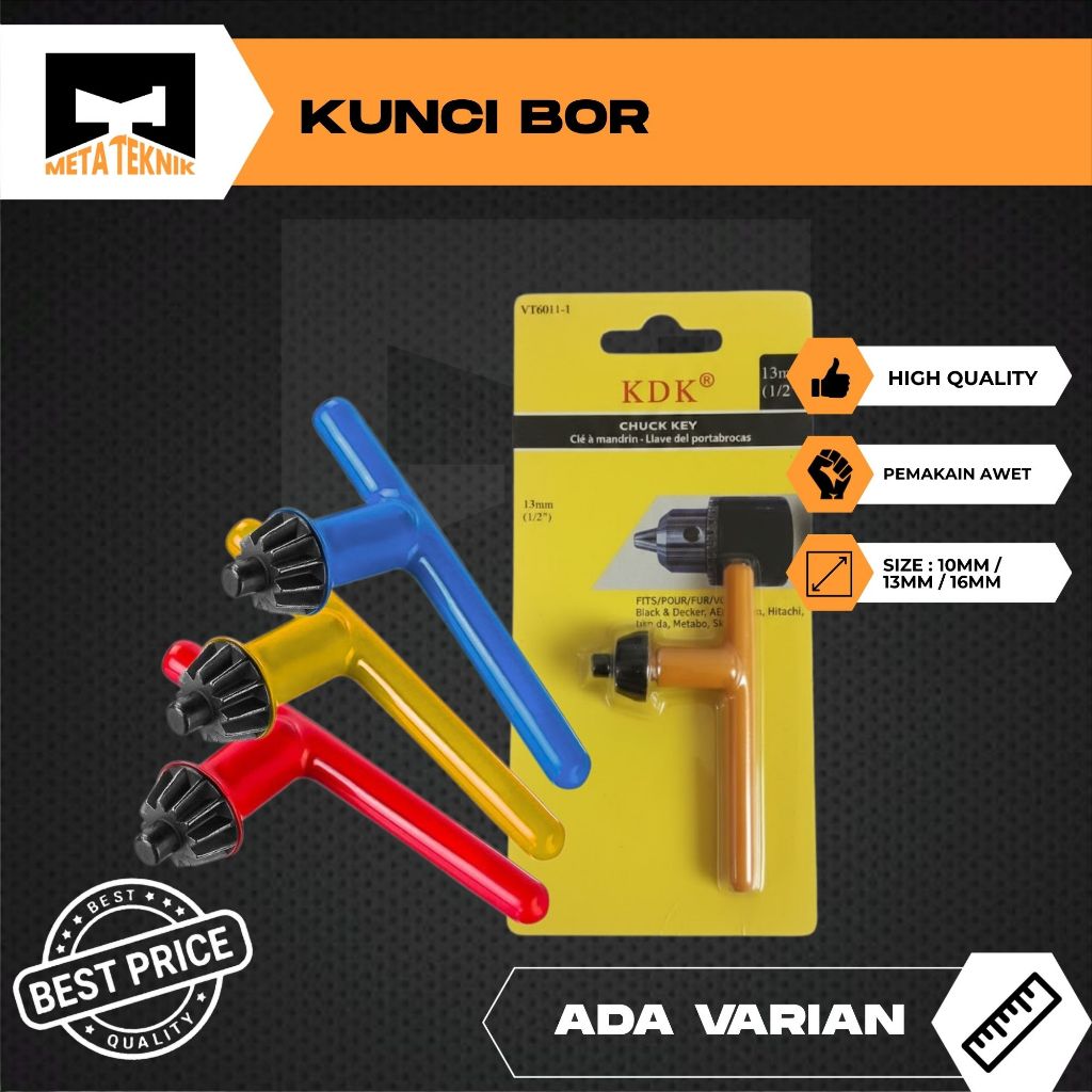 Mata Kunci Kepala Bor 10mm 13mm / Drill Chuck Key Untuk Mesin Bor Listrik / 10mm/ 13mm / 16mm