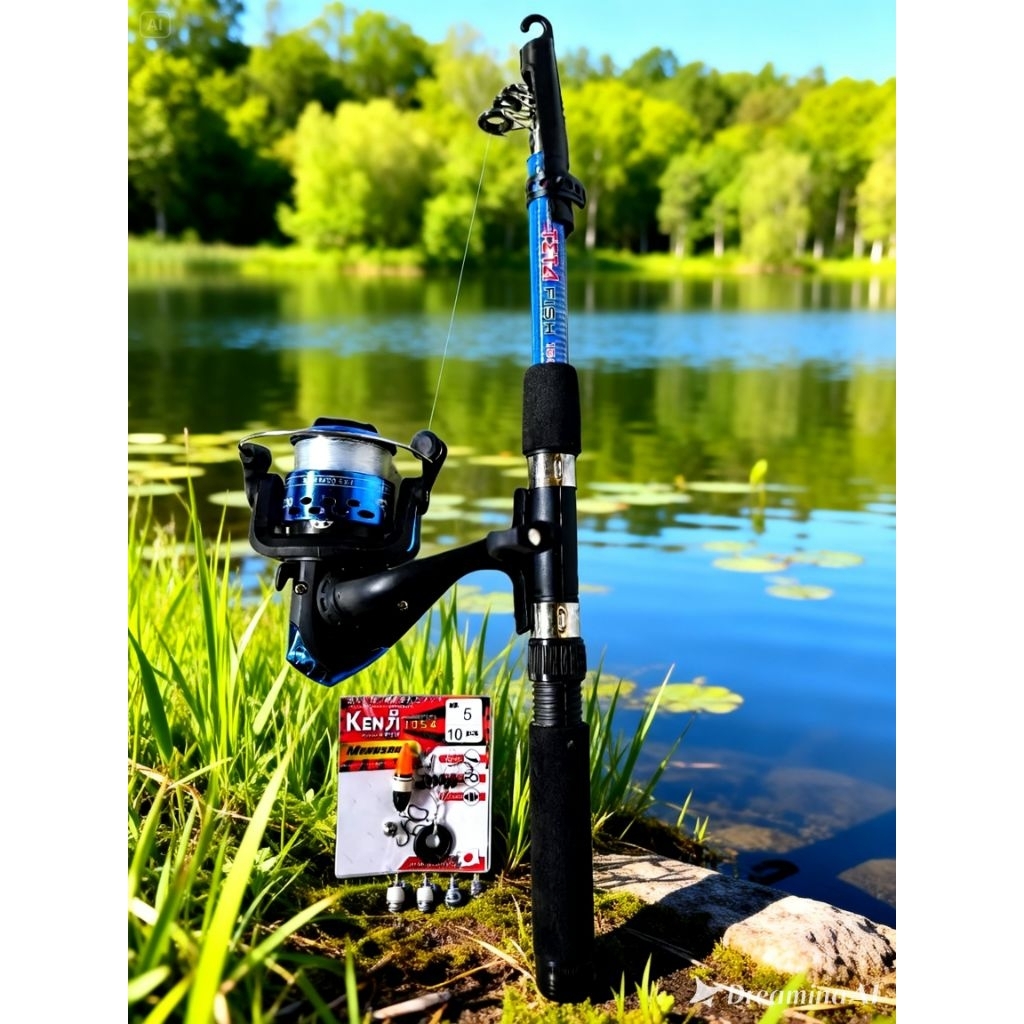 1 Set Pancing Pancing (Joran antena 150 + Reel) Warna Full Biru