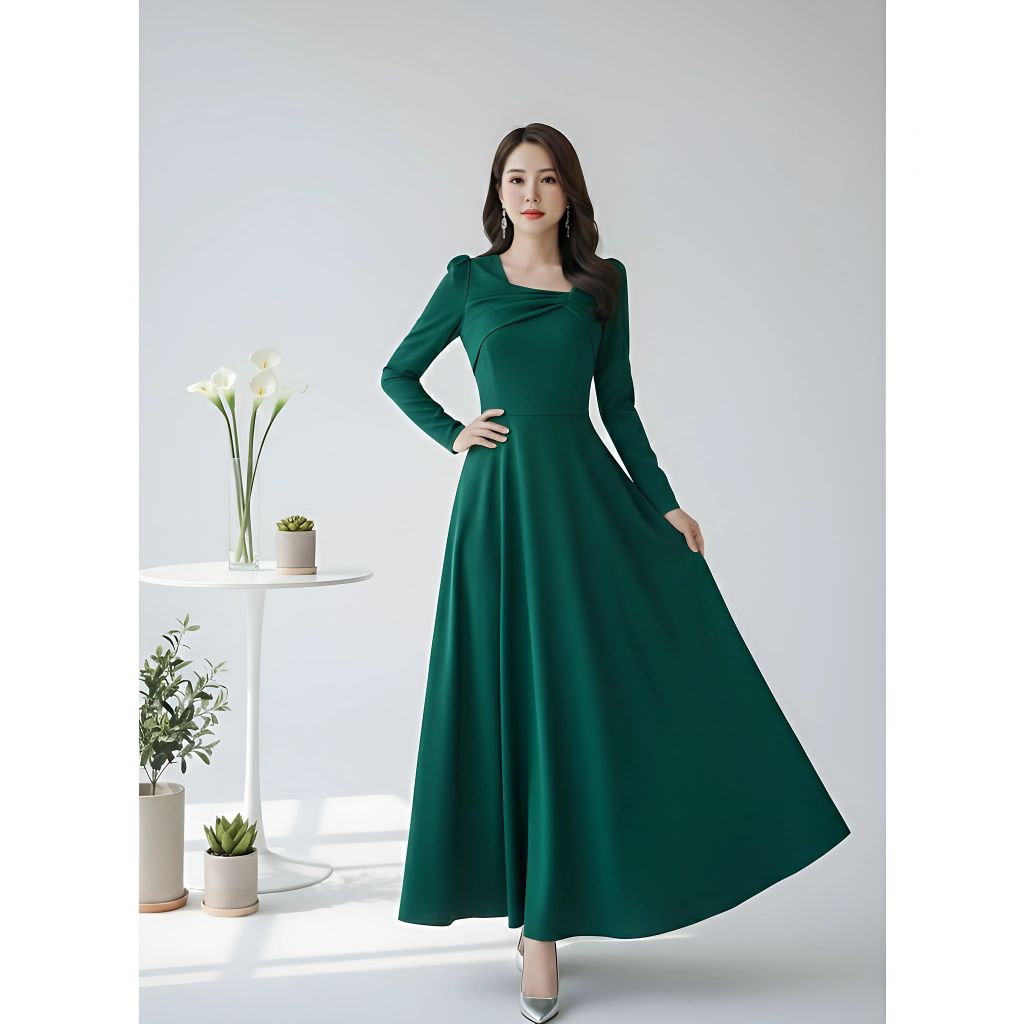 Zahvira_Fashion A-99  Dress Maxi A'Line Kasual, gaun pesta, Kondangan Scuba Premium, Gaun Maxi Musli