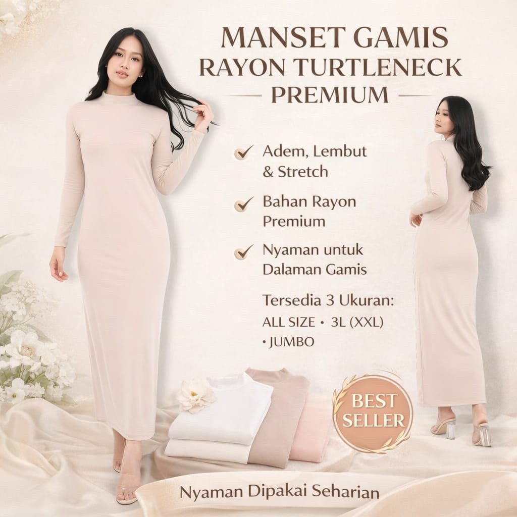 Manset Gamis Wanita Rayon Premium | Manset Gamis Rayon Turtleneck Size Jumbo | Inner Dress Wanita Ga