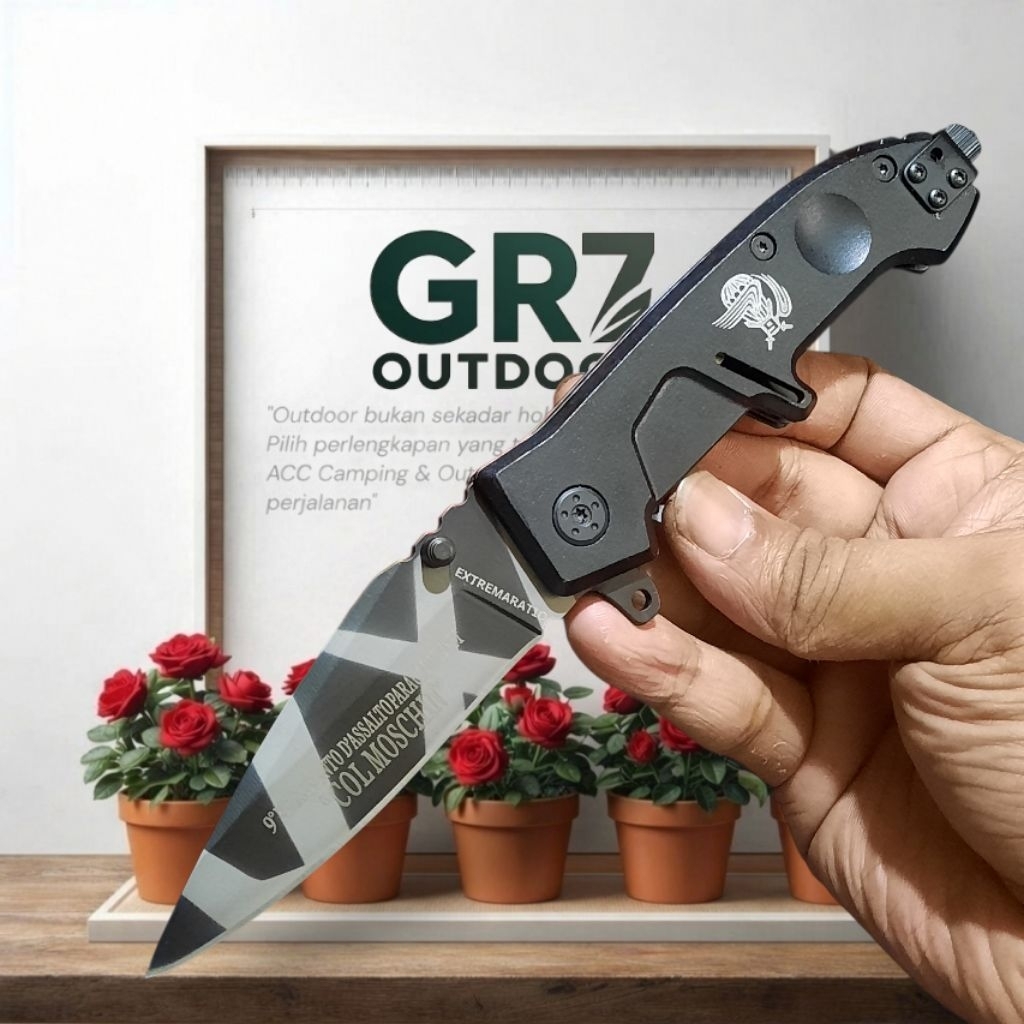 Pisau Survival Lipat Outdoor Extrema Ratio Titanium Ergonomis / Pisau Berburu / Survival Kit