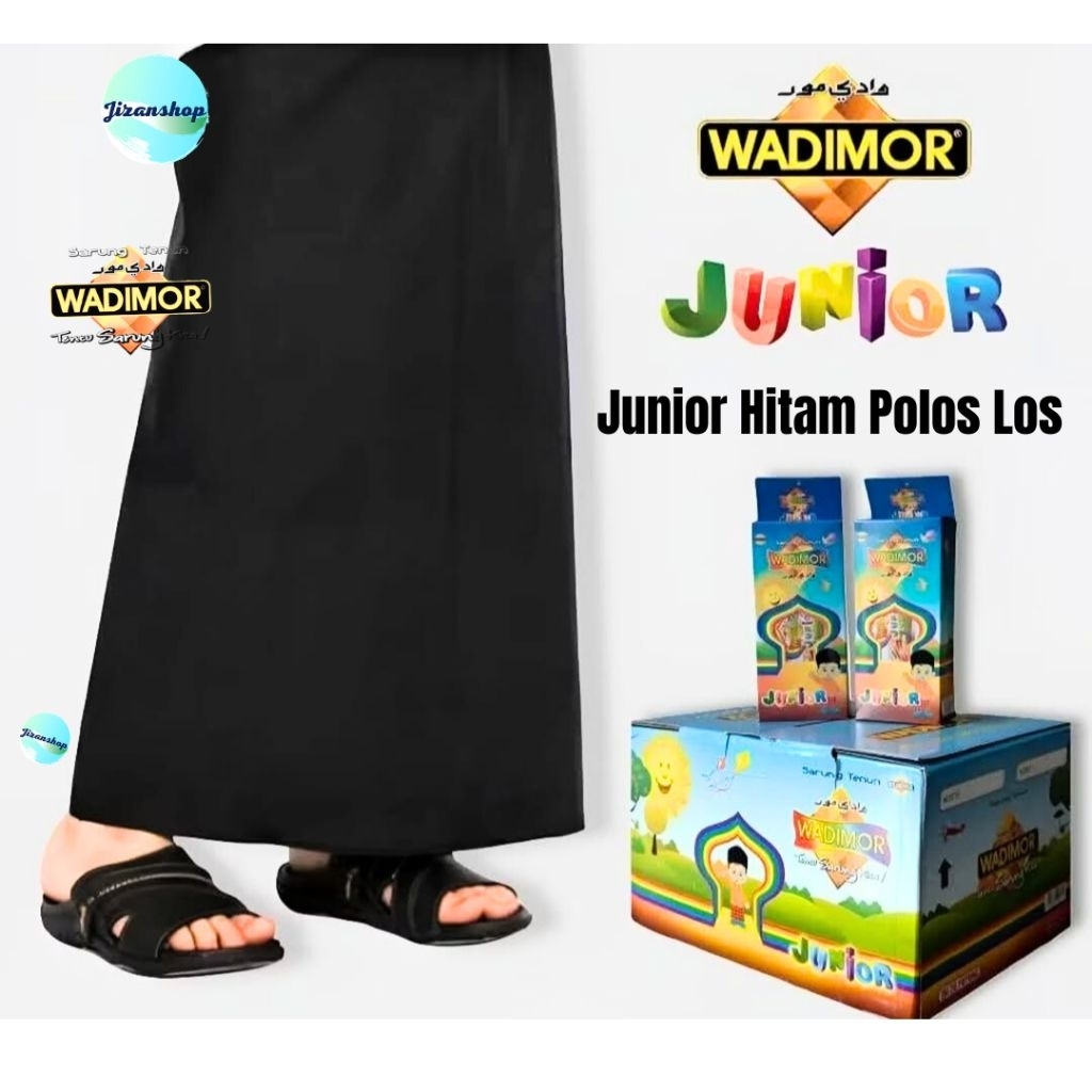 Sarung Anak Wadimor Hitam Solid Polos Non Tanpa Tumpal Junior Tanggung Sarung Tenun Premium Bahan Le